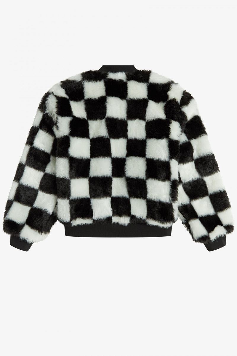 Checkered fur outlet jacket